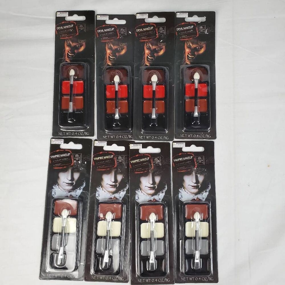 Lot of 8 Halloween Devil & Vampire Makeup Kits 4-Color Palette Face Paint New Se